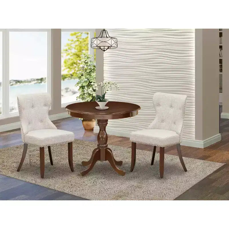 HomeStock Round Dining Table Set Linen Parson Chairs Classic