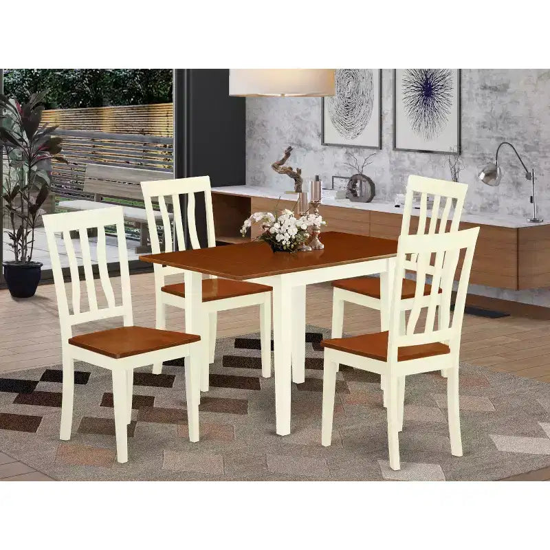 HomeStock Dining Set Kitchen Table And Chairs Buttermilk Cherry Finish