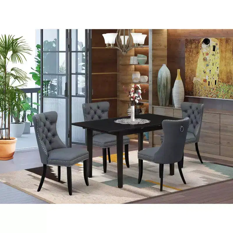 HomeStock NFDA5 Black Rectangle Dining Set with 4 Chairs