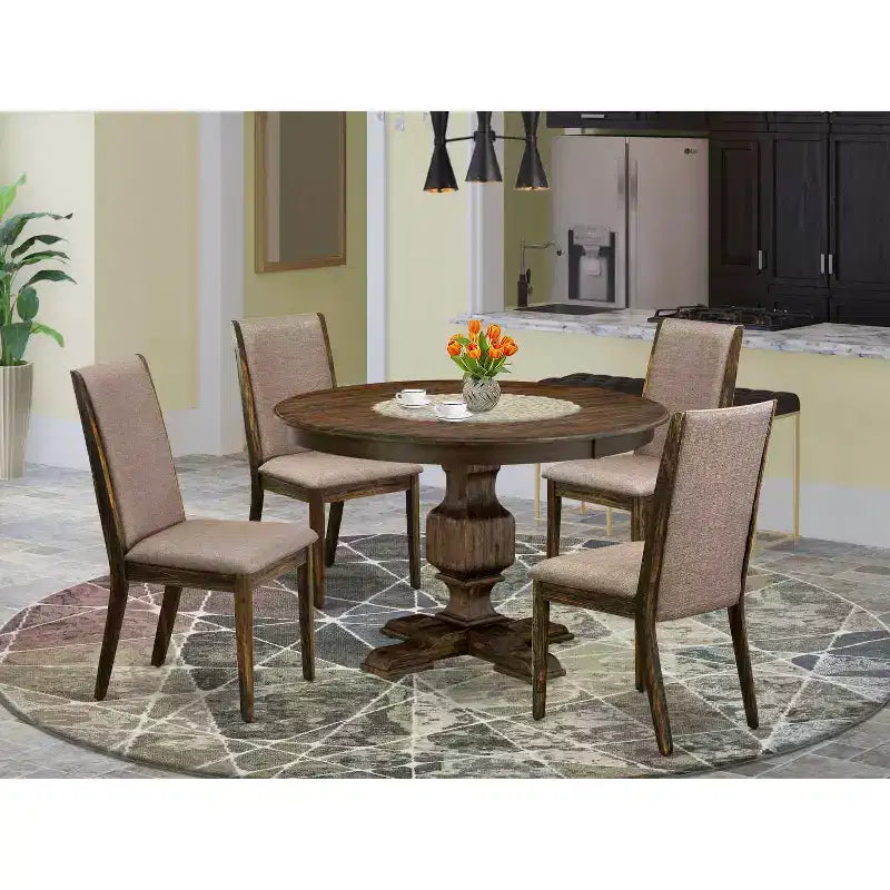 HomeStock Distressed Jacobean 5 Piece Round Dining Set