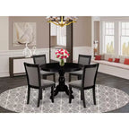 Ensemble de salle à manger HomeStock Round Pedestal Dinette avec chaises en tissu lin noir brossé