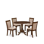 Ensemble de salle à manger 5 pièces HomeStock Table ronde et chaises en lin finition noyer