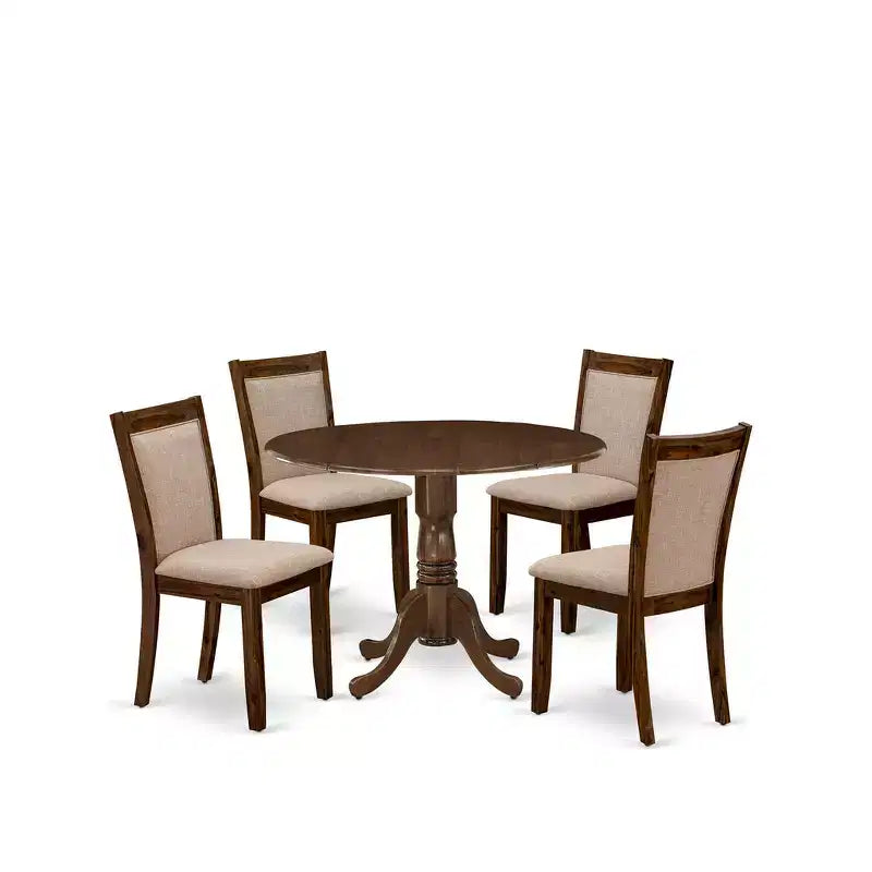 Ensemble de salle à manger 5 pièces HomeStock Table ronde et chaises en lin finition noyer