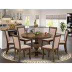 Ensemble de table à manger ronde avec 6 chaises, style Parsons en tissu de lin