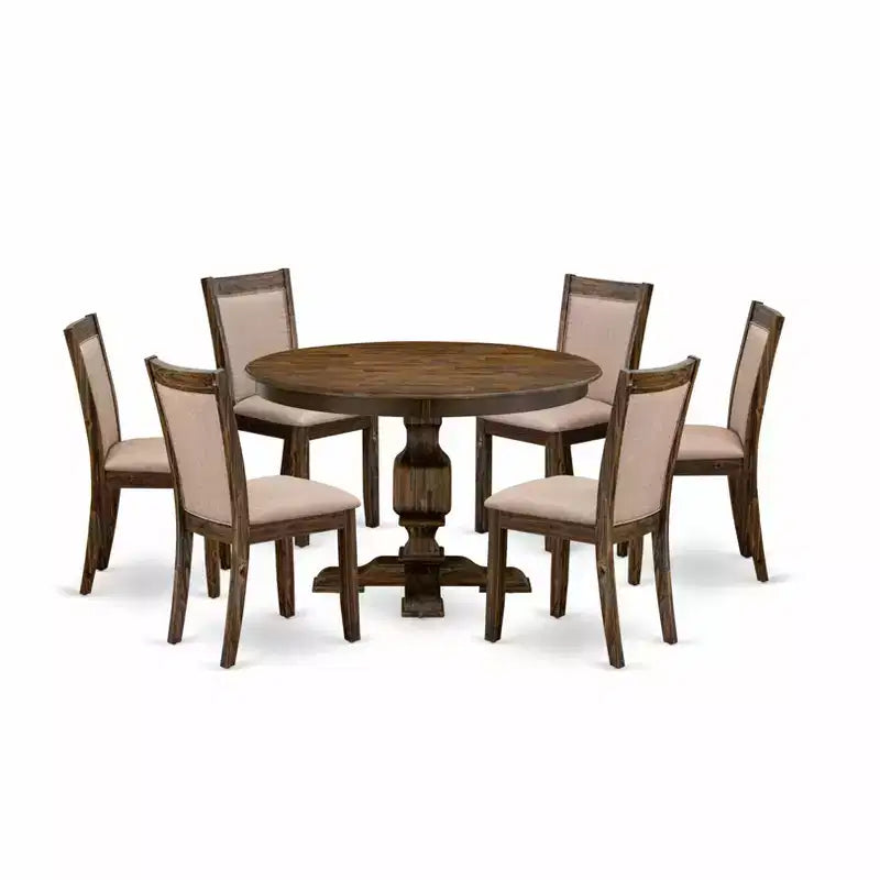 Ensemble de table à manger ronde avec 6 chaises, style Parsons en tissu de lin