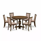 Ensemble de table à manger ronde avec 6 chaises, style Parsons en tissu de lin