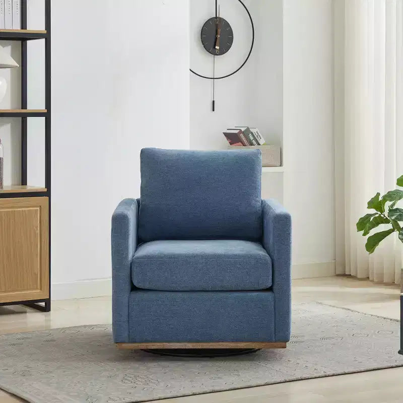 Fauteuil pivotant GDFStudio Clare de 78 cm de large, en bois, avec revêtement en chenille et base en métal