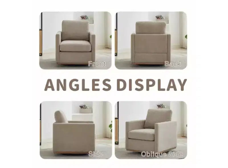Fauteuil pivotant GDFStudio Clare de 78 cm de large, en bois, avec revêtement en chenille et base en métal