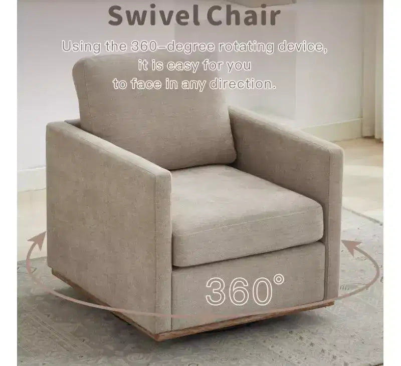 Fauteuil pivotant GDFStudio Clare de 78 cm de large, en bois, avec revêtement en chenille et base en métal