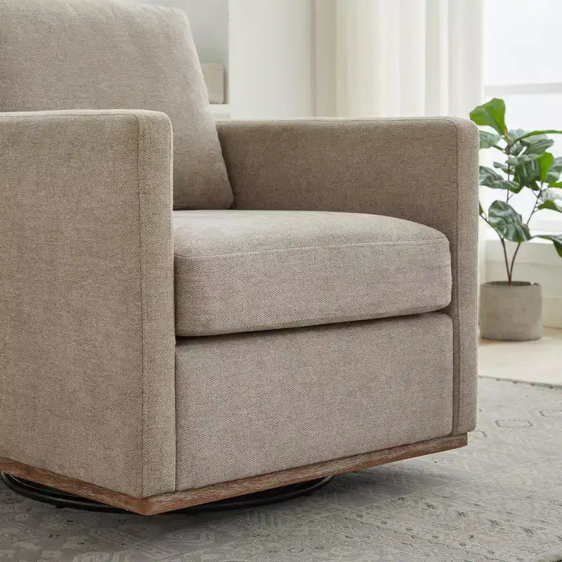 Fauteuil pivotant GDFStudio Clare de 78 cm de large, en bois, avec revêtement en chenille et base en métal