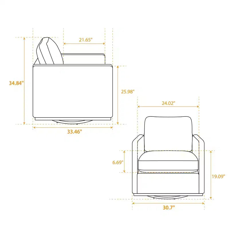 Fauteuil pivotant GDFStudio Clare de 78 cm de large, en bois, avec revêtement en chenille et base en métal