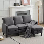 HYLEORY Canapé d'angle réversible 3 places en tissu de lin, avec pouf, pour salon, appartement et bureau