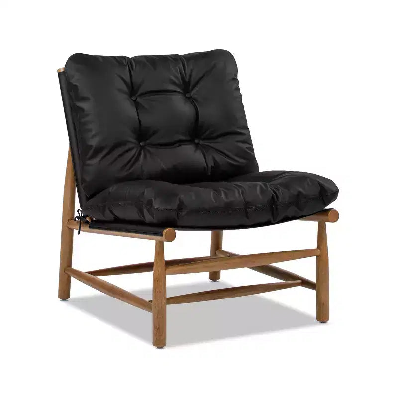 Jennifer Taylor Home Oxford 26.5 Leather Mid-Century Modern Accent Chair, Noir Black Leather