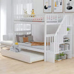 Lit superposé Whisen Wood avec lit gigogne et escalier de rangement