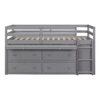 Lit mezzanine jumeau/double avec bureau coulissant et 4 tiroirs, cadre de lit mezzanine bas en bois avec étagères - ModernLuxe