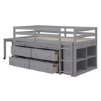 Lit mezzanine jumeau/double avec bureau coulissant et 4 tiroirs, cadre de lit mezzanine bas en bois avec étagères - ModernLuxe
