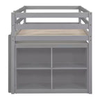Lit mezzanine jumeau/double avec bureau coulissant et 4 tiroirs, cadre de lit mezzanine bas en bois avec étagères - ModernLuxe