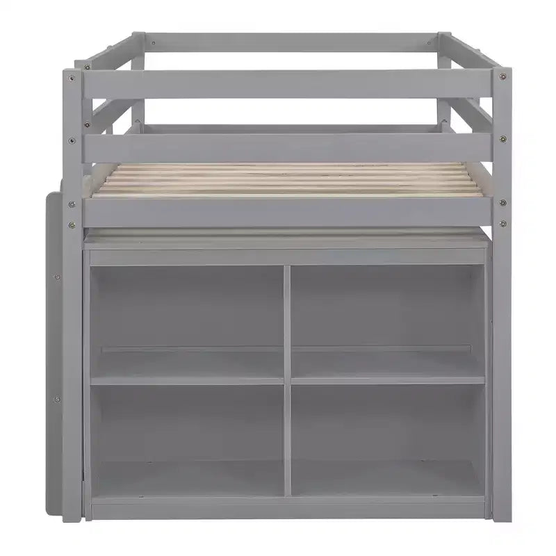 Lit mezzanine jumeau/double avec bureau coulissant et 4 tiroirs, cadre de lit mezzanine bas en bois avec étagères - ModernLuxe