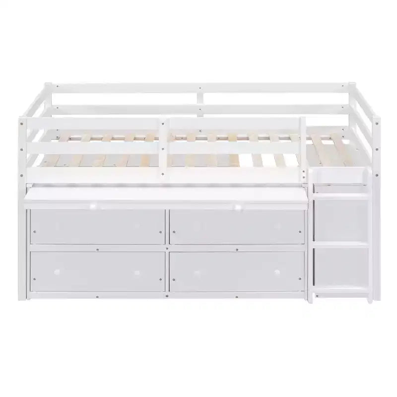 Lit mezzanine jumeau/double avec bureau coulissant et 4 tiroirs, cadre de lit mezzanine bas en bois avec étagères - ModernLuxe
