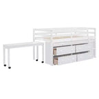 Lit mezzanine jumeau/double avec bureau coulissant et 4 tiroirs, cadre de lit mezzanine bas en bois avec étagères - ModernLuxe