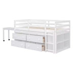 Lit mezzanine jumeau/double avec bureau coulissant et 4 tiroirs, cadre de lit mezzanine bas en bois avec étagères - ModernLuxe