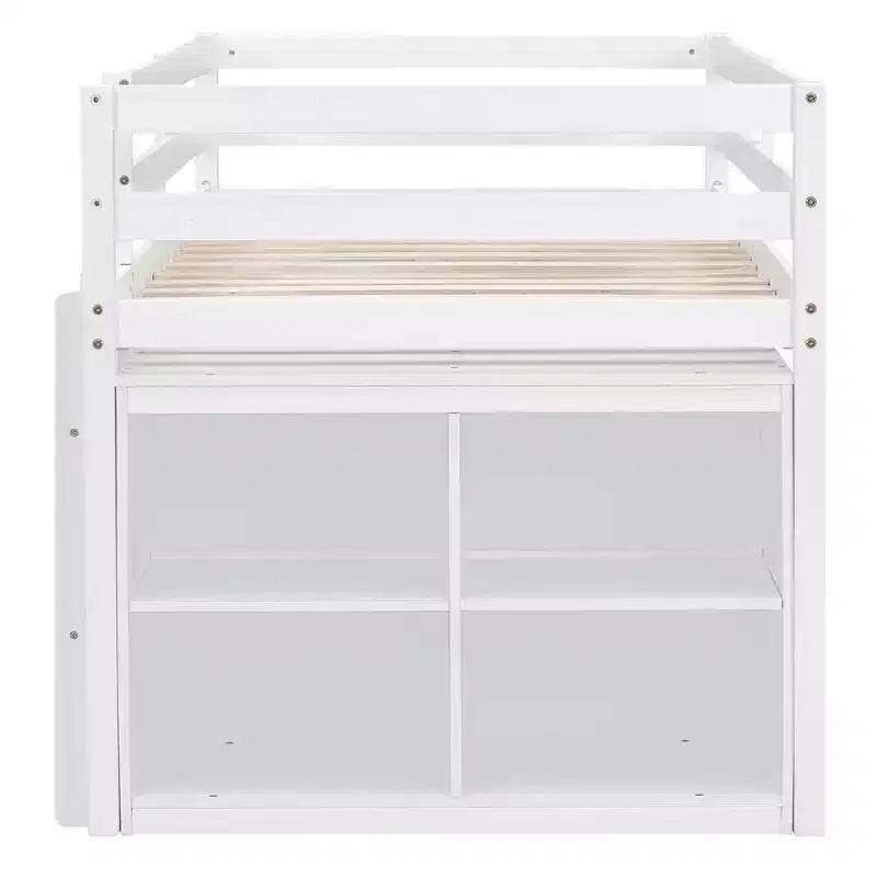Lit mezzanine jumeau/double avec bureau coulissant et 4 tiroirs, cadre de lit mezzanine bas en bois avec étagères - ModernLuxe