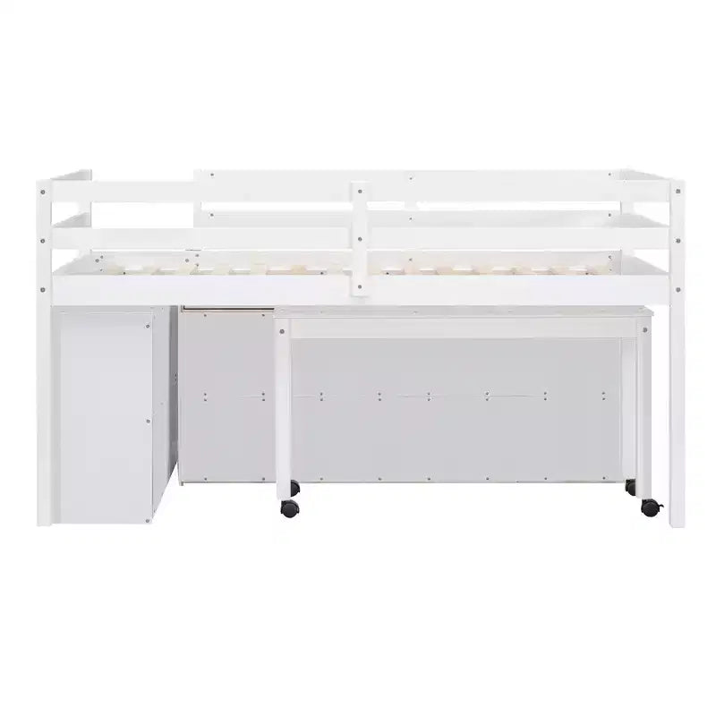 Lit mezzanine jumeau/double avec bureau coulissant et 4 tiroirs, cadre de lit mezzanine bas en bois avec étagères - ModernLuxe