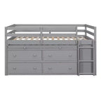 Lit mezzanine jumeau/double avec bureau coulissant et 4 tiroirs, cadre de lit mezzanine bas en bois avec étagères - ModernLuxe