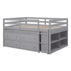Lit mezzanine jumeau/double avec bureau coulissant et 4 tiroirs, cadre de lit mezzanine bas en bois avec étagères - ModernLuxe