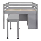 Lit mezzanine jumeau/double avec bureau coulissant et 4 tiroirs, cadre de lit mezzanine bas en bois avec étagères - ModernLuxe