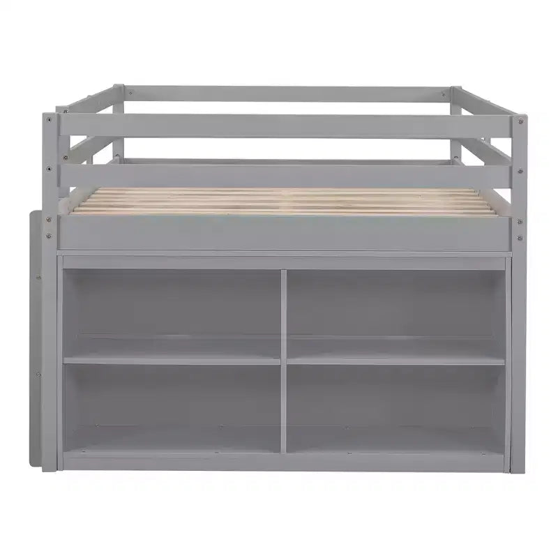 Lit mezzanine jumeau/double avec bureau coulissant et 4 tiroirs, cadre de lit mezzanine bas en bois avec étagères - ModernLuxe