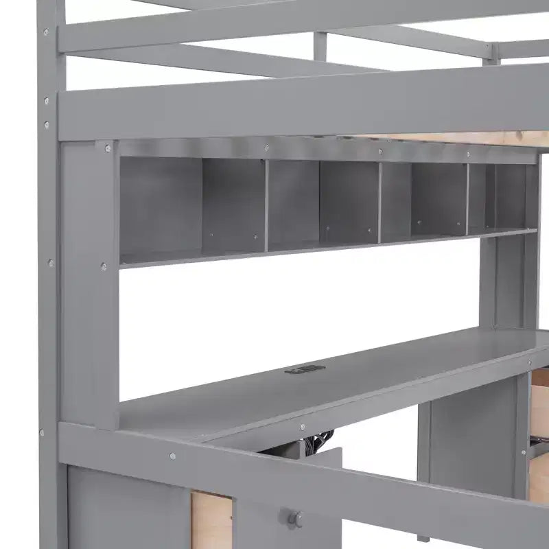 Whisen 78.4L x 57.6W Lit mezzanine pleine grandeur avec bureau, armoires, tiroirs et plateau de chevet, station de recharge intégrée, rangements multiples
