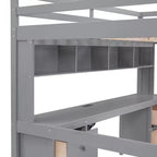 Whisen 78.4L x 57.6W Lit mezzanine pleine grandeur avec bureau, armoires, tiroirs et plateau de chevet, station de recharge intégrée, rangements multiples