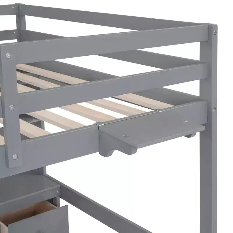 Whisen 78.4L x 57.6W Lit mezzanine pleine grandeur avec bureau, armoires, tiroirs et plateau de chevet, station de recharge intégrée, rangements multiples