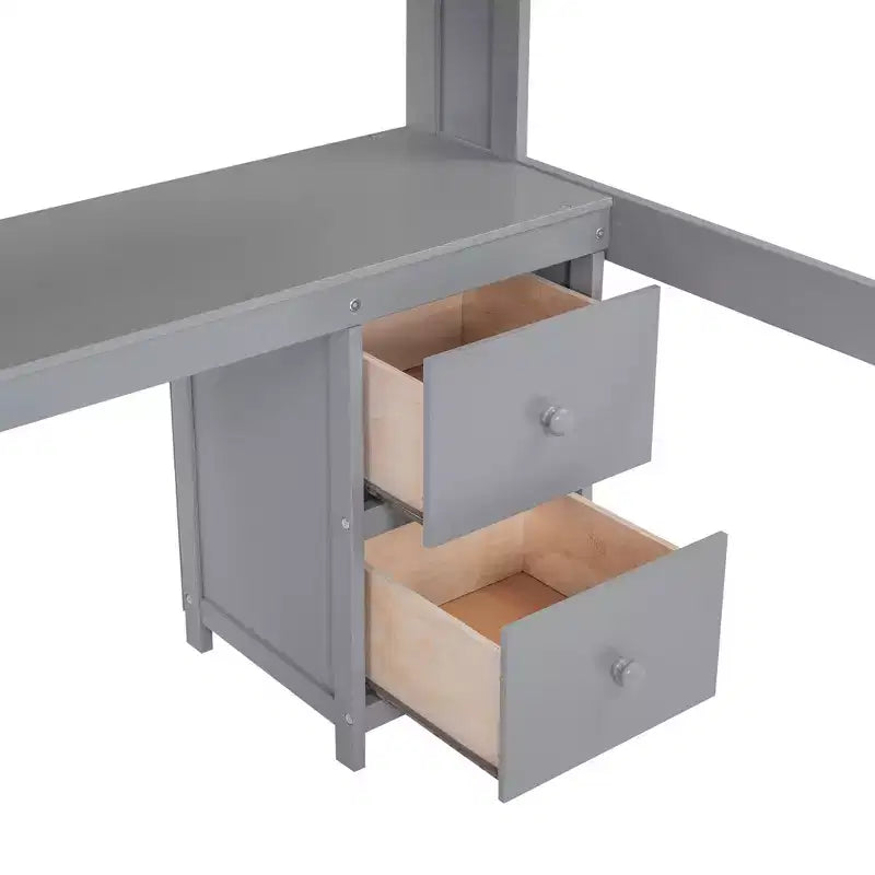 Whisen 78.4L x 57.6W Lit mezzanine pleine grandeur avec bureau, armoires, tiroirs et plateau de chevet, station de recharge intégrée, rangements multiples