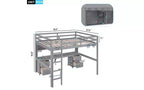 Whisen 78.4L x 57.6W Lit mezzanine pleine grandeur avec bureau, armoires, tiroirs et plateau de chevet, station de recharge intégrée, rangements multiples