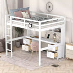 Whisen 78.4L x 57.6W Lit mezzanine pleine grandeur avec bureau, armoires, tiroirs et plateau de chevet, station de recharge intégrée, rangements multiples