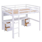 Whisen 78.4L x 57.6W Lit mezzanine pleine grandeur avec bureau, armoires, tiroirs et plateau de chevet, station de recharge intégrée, rangements multiples