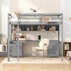 Whisen 78.4L x 57.6W Lit mezzanine pleine grandeur avec bureau, armoires, tiroirs et plateau de chevet, station de recharge intégrée, rangements multiples