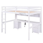 Whisen 78.4L x 57.6W Lit mezzanine pleine grandeur avec bureau, armoires, tiroirs et plateau de chevet, station de recharge intégrée, rangements multiples