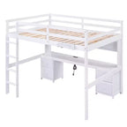 Whisen 78.4L x 57.6W Lit mezzanine pleine grandeur avec bureau, armoires, tiroirs et plateau de chevet, station de recharge intégrée, rangements multiples