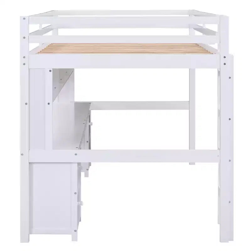 Whisen 78.4L x 57.6W Lit mezzanine pleine grandeur avec bureau, armoires, tiroirs et plateau de chevet, station de recharge intégrée, rangements multiples