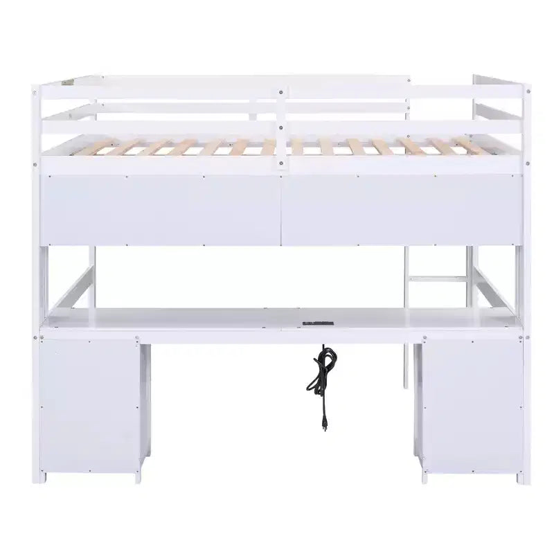 Whisen 78.4L x 57.6W Lit mezzanine pleine grandeur avec bureau, armoires, tiroirs et plateau de chevet, station de recharge intégrée, rangements multiples