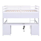 Whisen 78.4L x 57.6W Lit mezzanine pleine grandeur avec bureau, armoires, tiroirs et plateau de chevet, station de recharge intégrée, rangements multiples