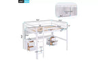 Whisen 78.4L x 57.6W Lit mezzanine pleine grandeur avec bureau, armoires, tiroirs et plateau de chevet, station de recharge intégrée, rangements multiples