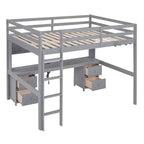 Whisen 78.4L x 57.6W Lit mezzanine pleine grandeur avec bureau, armoires, tiroirs et plateau de chevet, station de recharge intégrée, rangements multiples