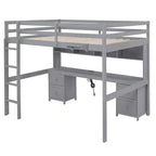 Whisen 78.4L x 57.6W Lit mezzanine pleine grandeur avec bureau, armoires, tiroirs et plateau de chevet, station de recharge intégrée, rangements multiples