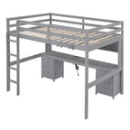 Whisen 78.4L x 57.6W Lit mezzanine pleine grandeur avec bureau, armoires, tiroirs et plateau de chevet, station de recharge intégrée, rangements multiples