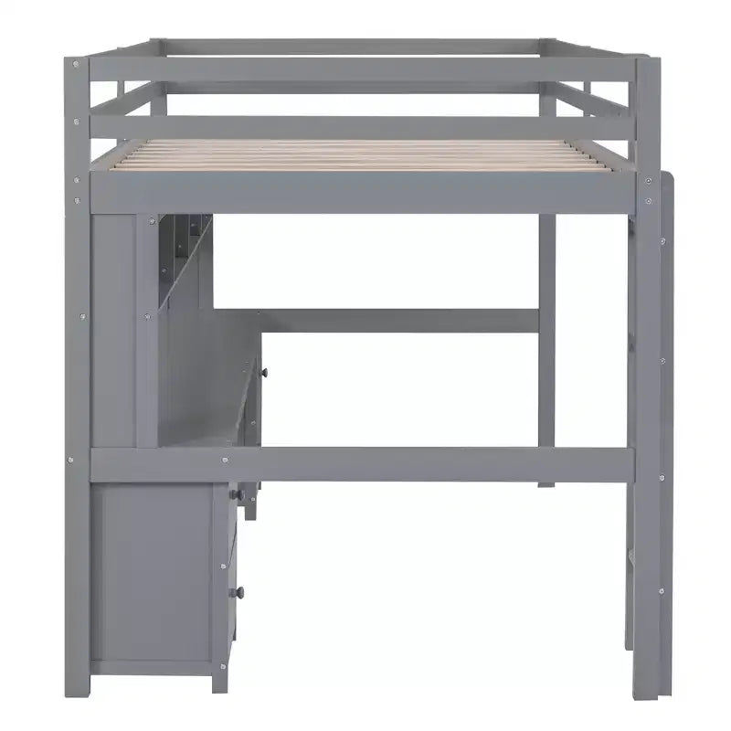 Whisen 78.4L x 57.6W Lit mezzanine pleine grandeur avec bureau, armoires, tiroirs et plateau de chevet, station de recharge intégrée, rangements multiples