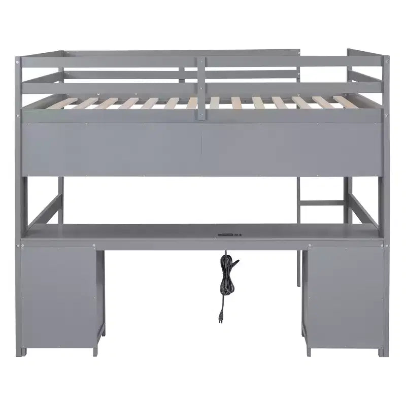 Whisen 78.4L x 57.6W Lit mezzanine pleine grandeur avec bureau, armoires, tiroirs et plateau de chevet, station de recharge intégrée, rangements multiples